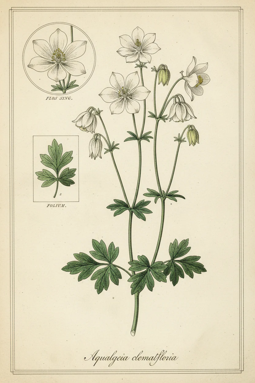 Aquilegia clematiflora <br>WHITE CLEMATIS-FLOWERED COLUMBINE
