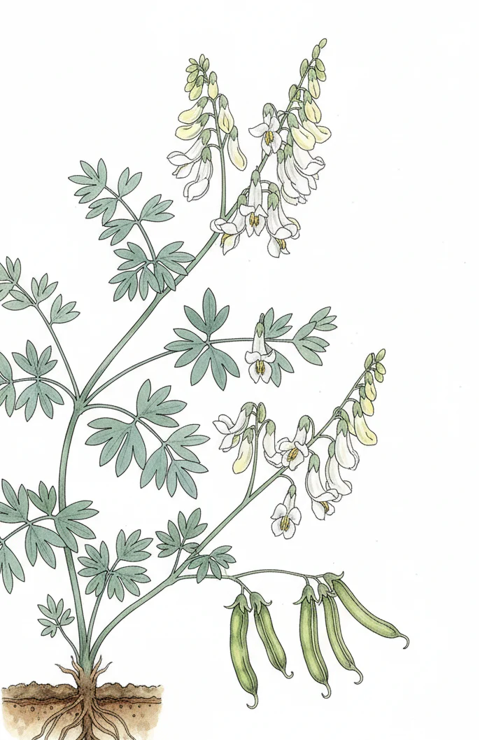 Corydalis sempervirens 'alba', Capnoides sempervirens <br>PALE CORYDALIS, ROCK HARLEQUIN