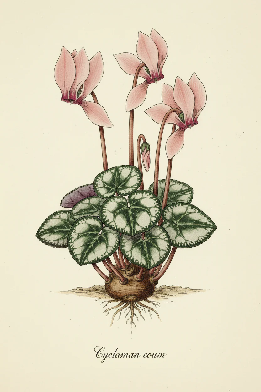 Cyclamen coum <br>SILVER LEAFED PINK CYCLAMEN
